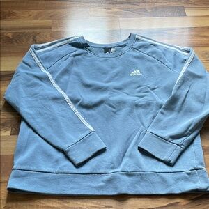 Adidas Women's Blue Crewneck Sweater with White Stripes